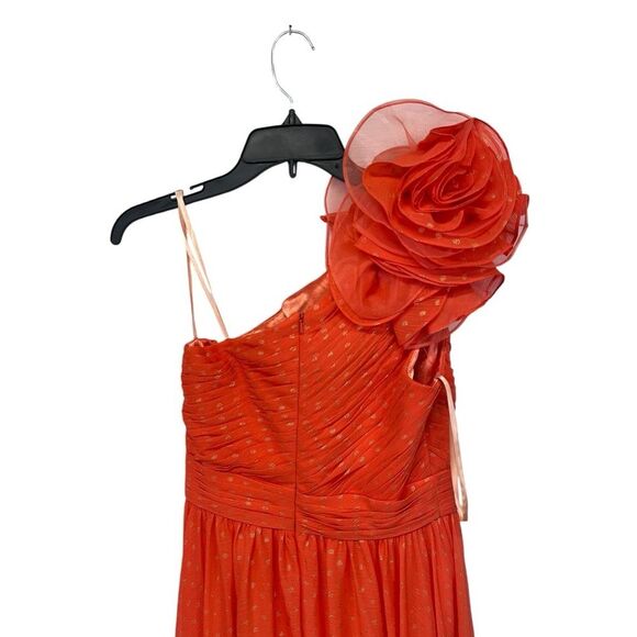 NWT MAC DUGGAL | 49536 Ruffled One Shoulder Gown Tangerine Gold Shimmer 2 - Picture 6 of 12